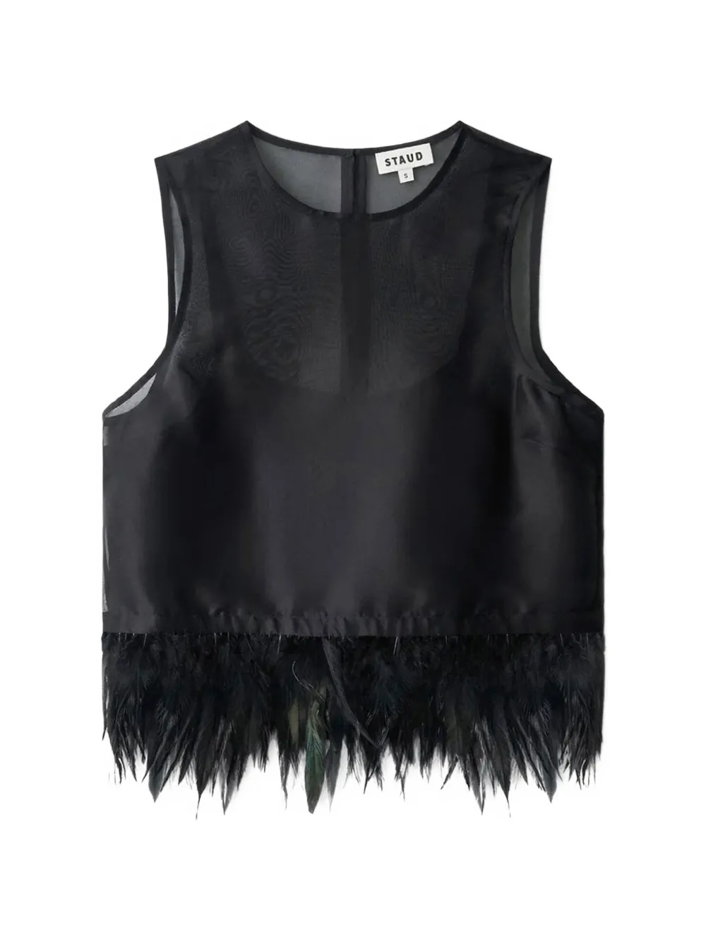 STAUD Avi feather-trim mesh top Zwart