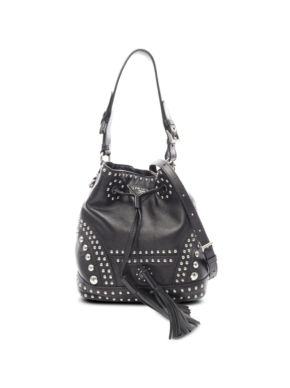 Prada Pre-Owned 2010-2026 Soft Calf Studded bucket bag - Nero