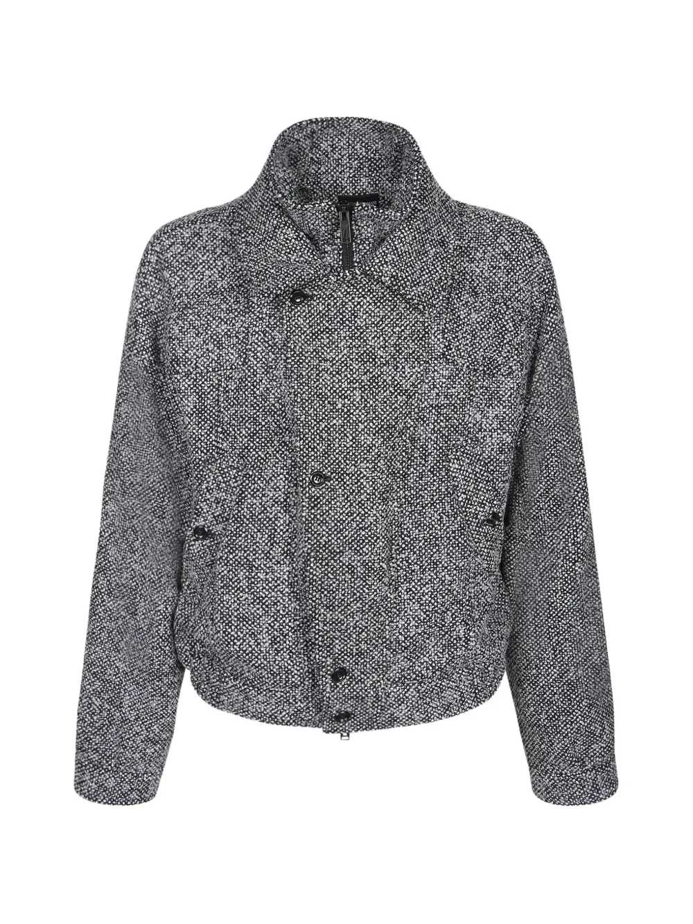 Emporio Armani Herringbone wool blend jacket with a front zipper closure - Nero