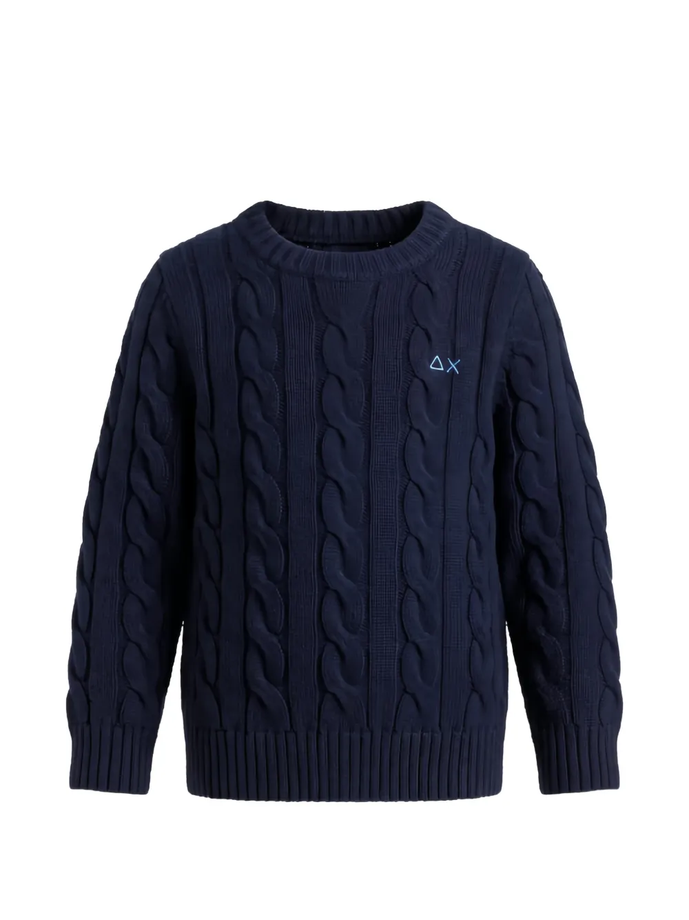 SUN68 KIDS cable-knit embroidered-logo sweater Blauw