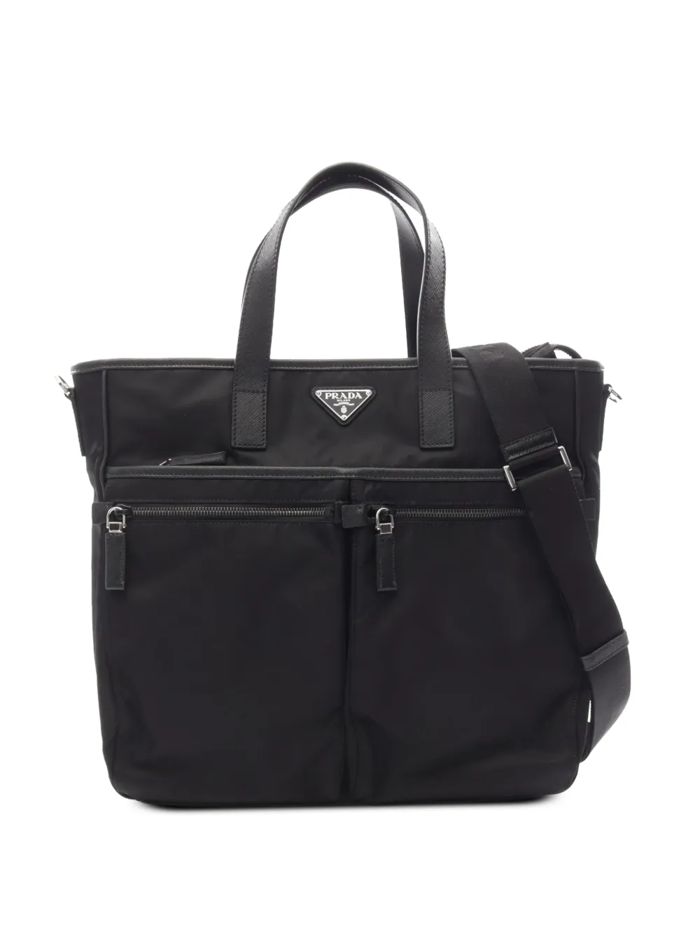 Prada Pre-Owned 2013-2026 Saffiano Trimmed Tessuto satchel - Nero