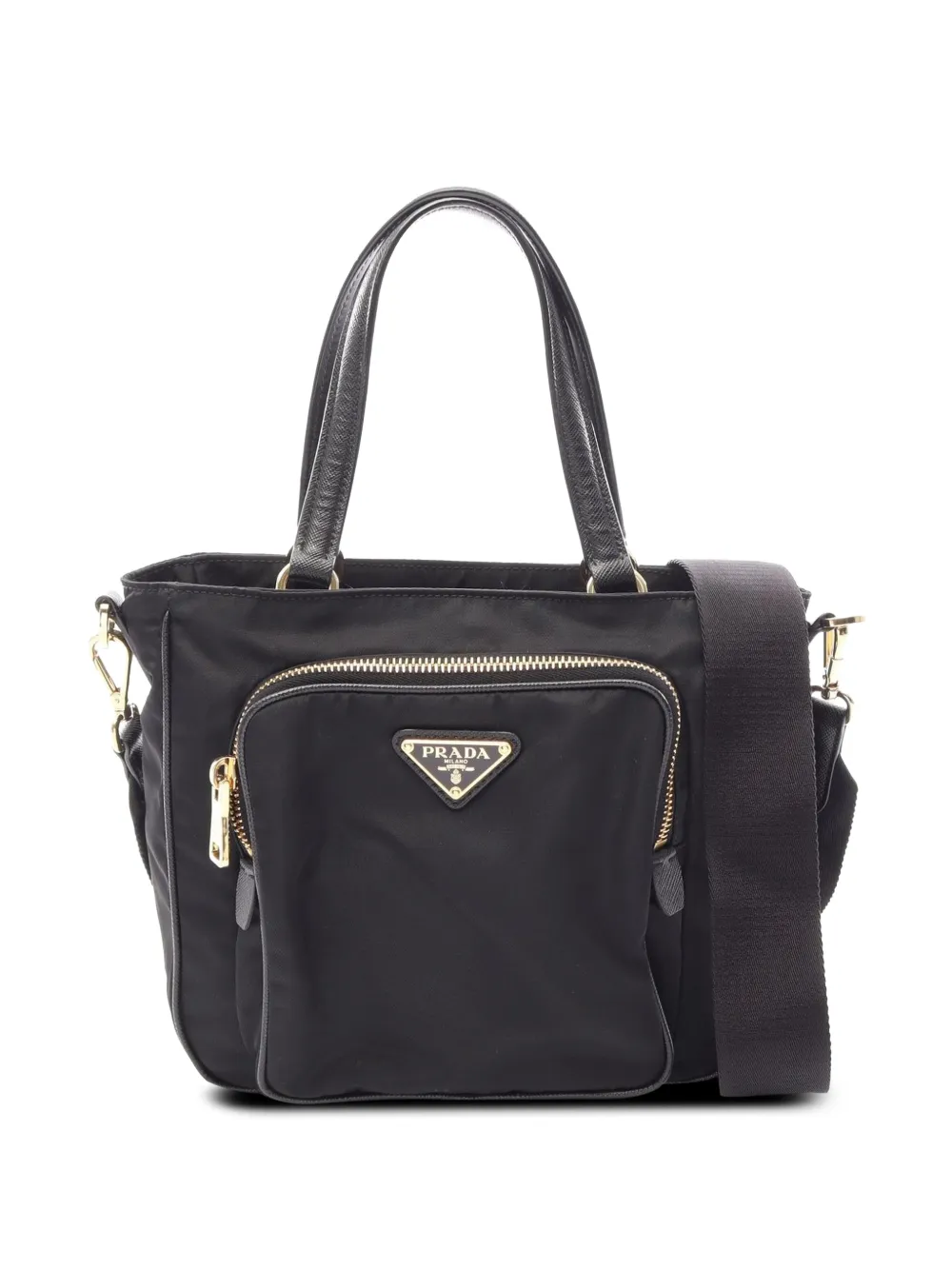 Prada Pre-Owned 2013-2026 Saffiano Trimmed Tessuto satchel - Nero