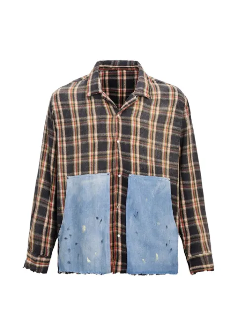 FOUND plaid-pattern denim-panel shirt