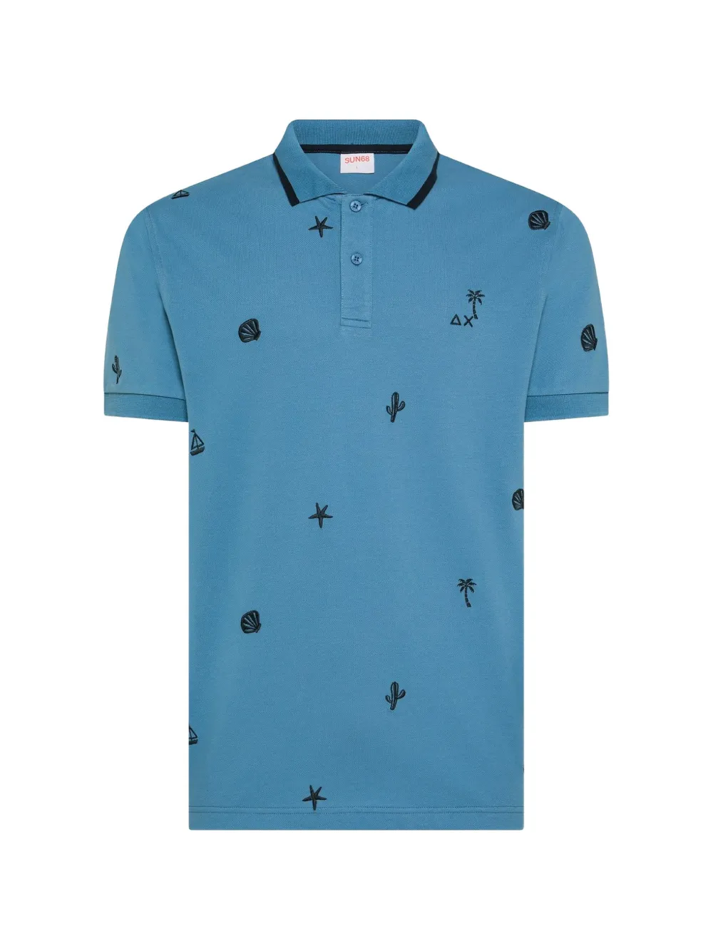 Sun68 embroidered-motif polo shirt Blauw