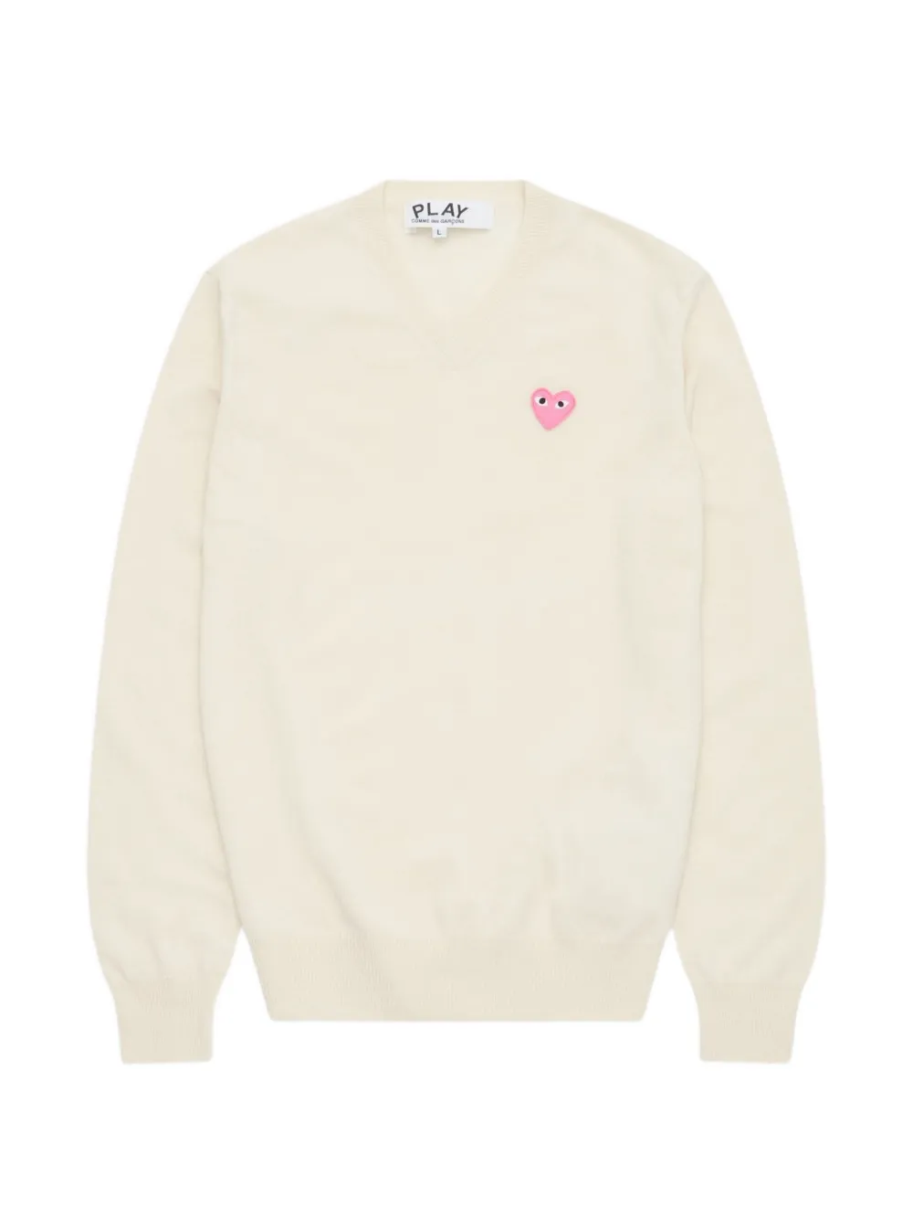 Comme Des Garçons Play heart-patch V-neck sweater Beige