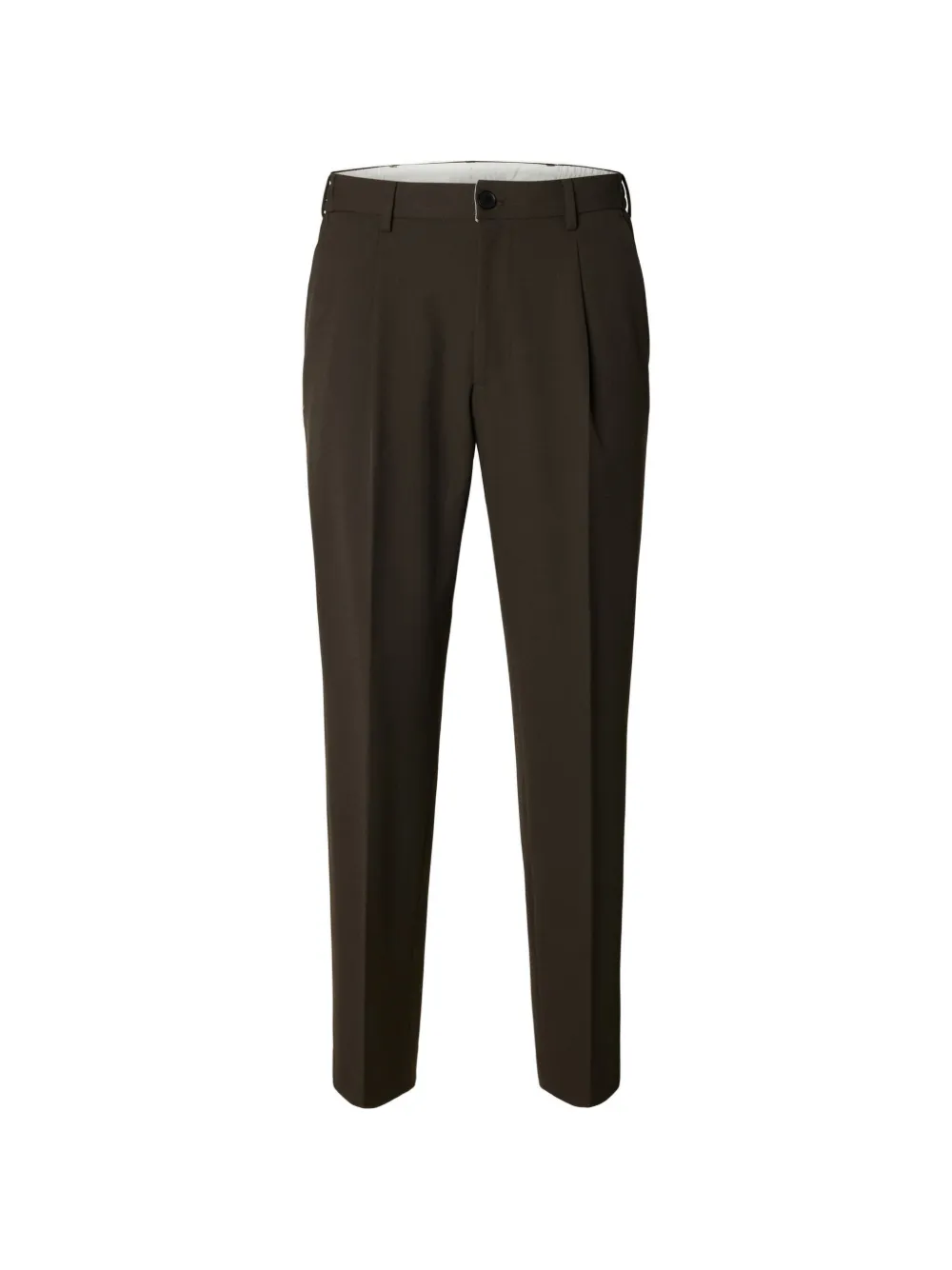Selected Pleated Pressed-crease Tailored Trousers In Brown
