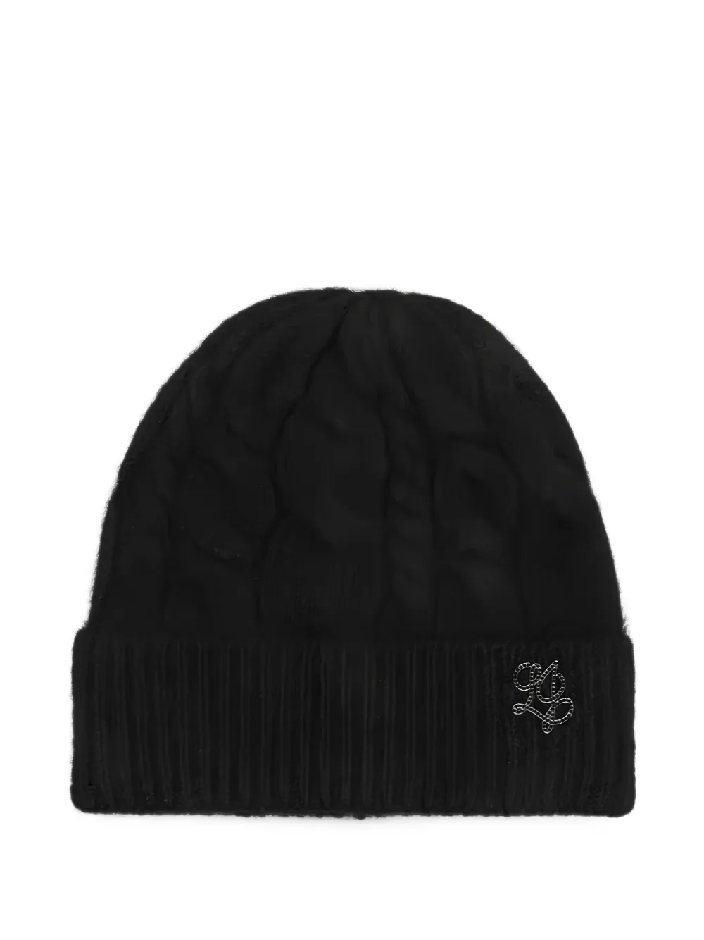 Liu •jo Cable-knit Logo-detail Beanie Hat In Black