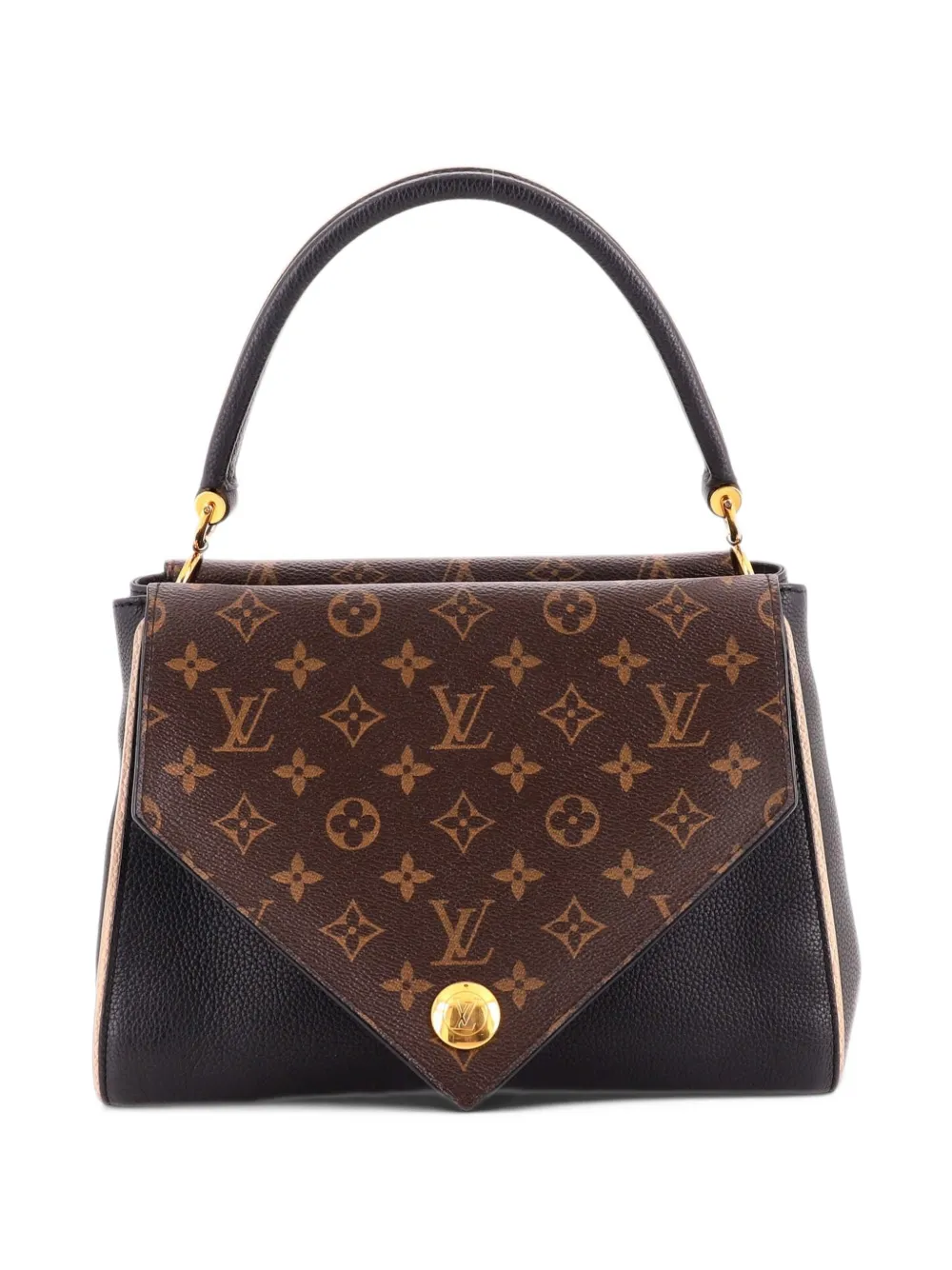 Louis Vuitton Pre-Owned Double V Handbag Calfskin with Monogram Canvas satchel - Black