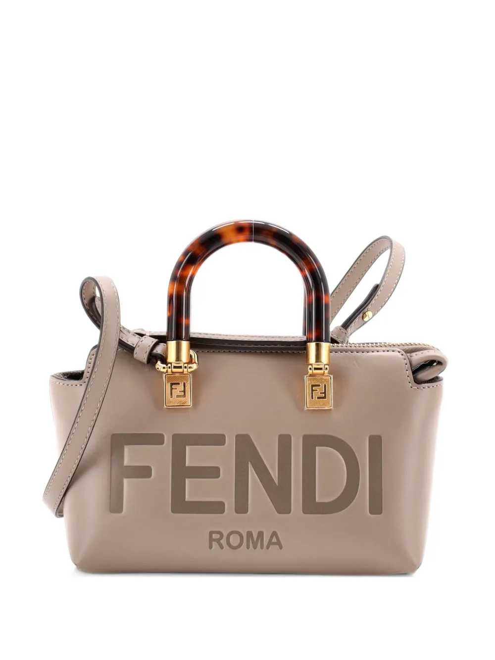 Fendi Pre-Owned Logo By The Way Top Handle Bag Embossed Leather Mini crossbody bag - Nude