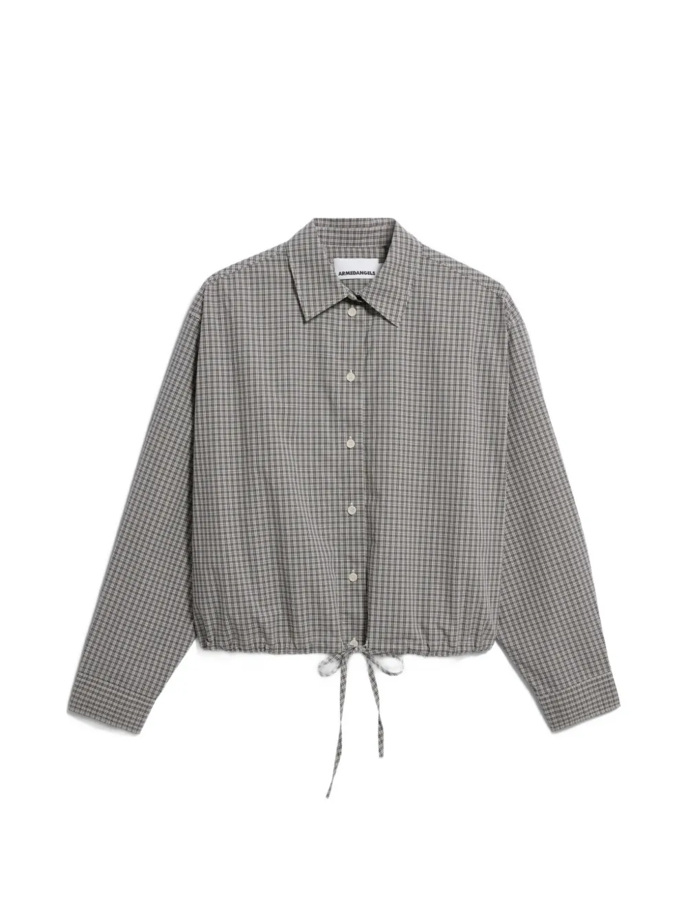 Armedangels Mini-check Drawstring Blouse In Gray