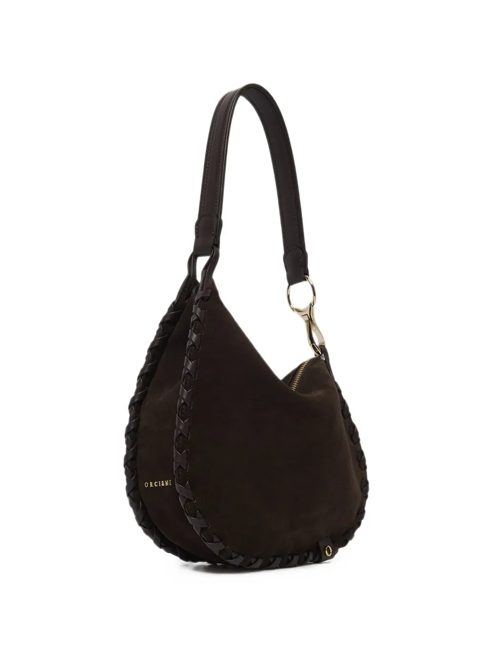 Orciani small Chaos Peach Cross braided suede shoulder bag Bruin