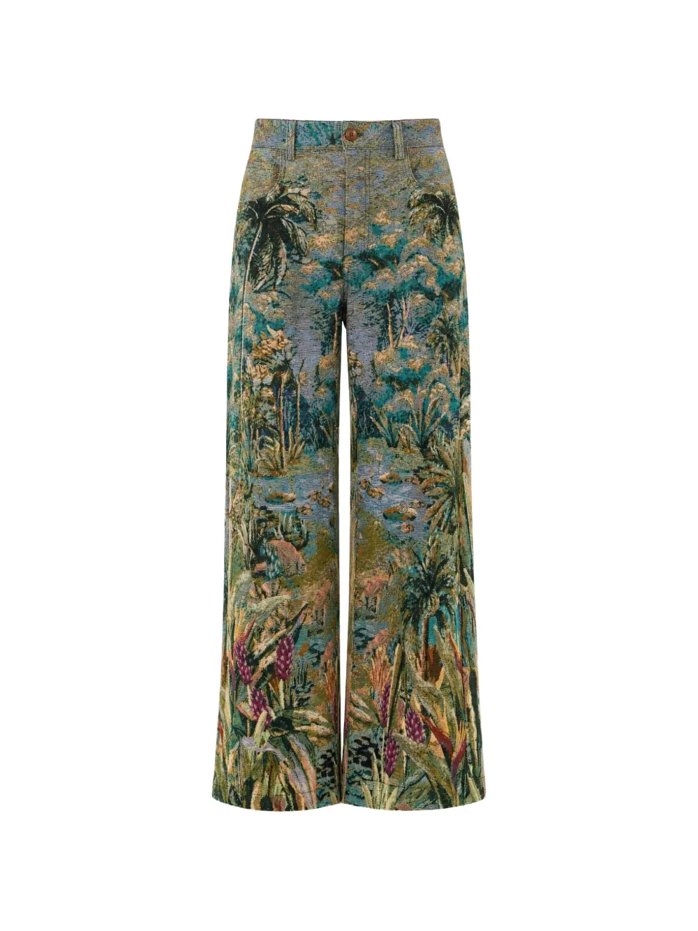 FARM Rio Petricor jacquard wide-leg denim trousers Groen