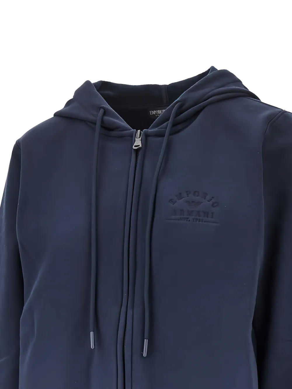 Emporio Armani logo-embroidered zip-up hoodie Blauw