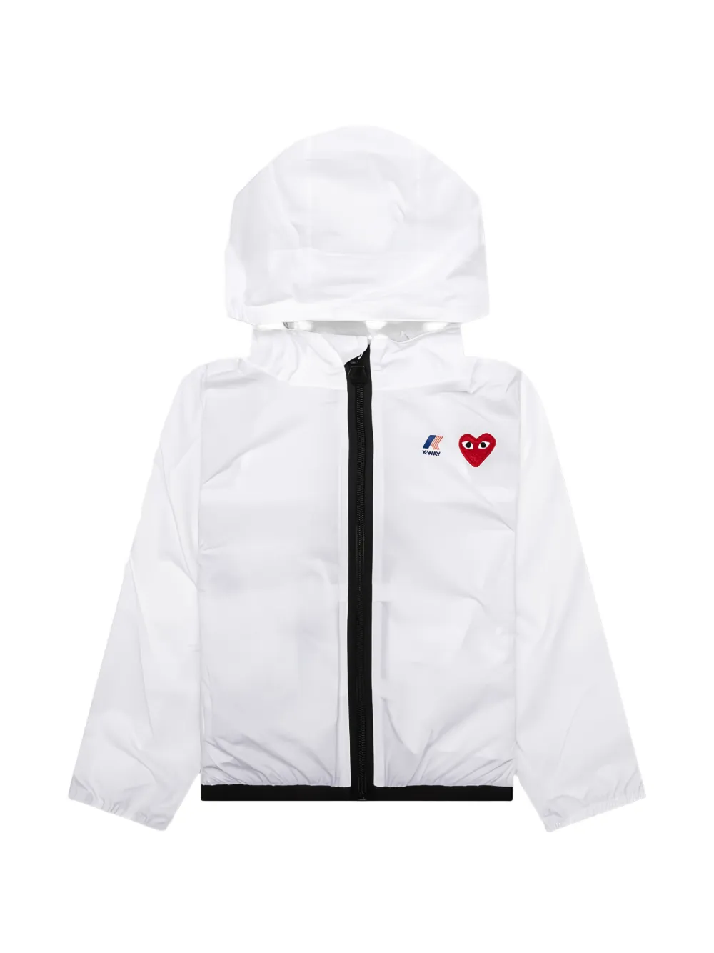 Comme Des Garçons Play Kids x K-Way heart-patch zip-up hooded rainwear jacket - White