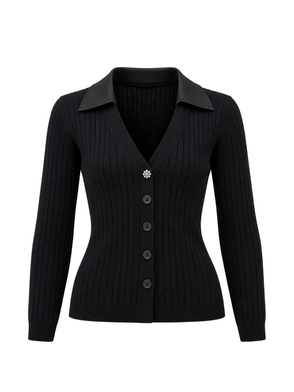 LIU JO ribbed-knit crystal-button cardigan - Schwarz