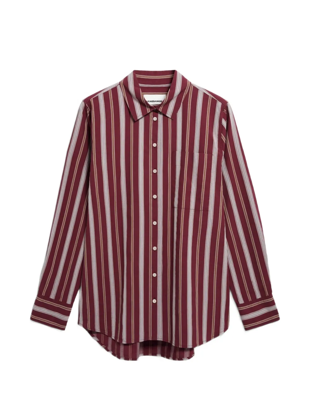 Armedangels Stripe-print Loose-fit Shirt In Burgundy