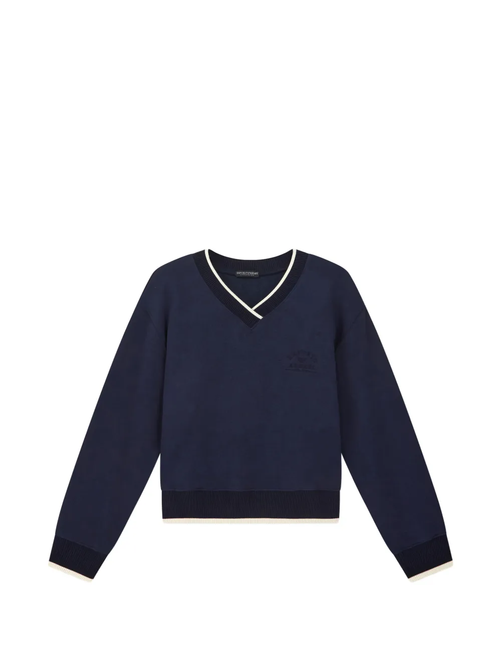 Emporio Armani V-neck sweashirt in cotton terry with an embroidered logo - Blau