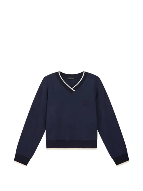 Emporio Armani Sweatshirt aus Baumwollfrottee mit V-Ausschnitt und Logo-Stickerei