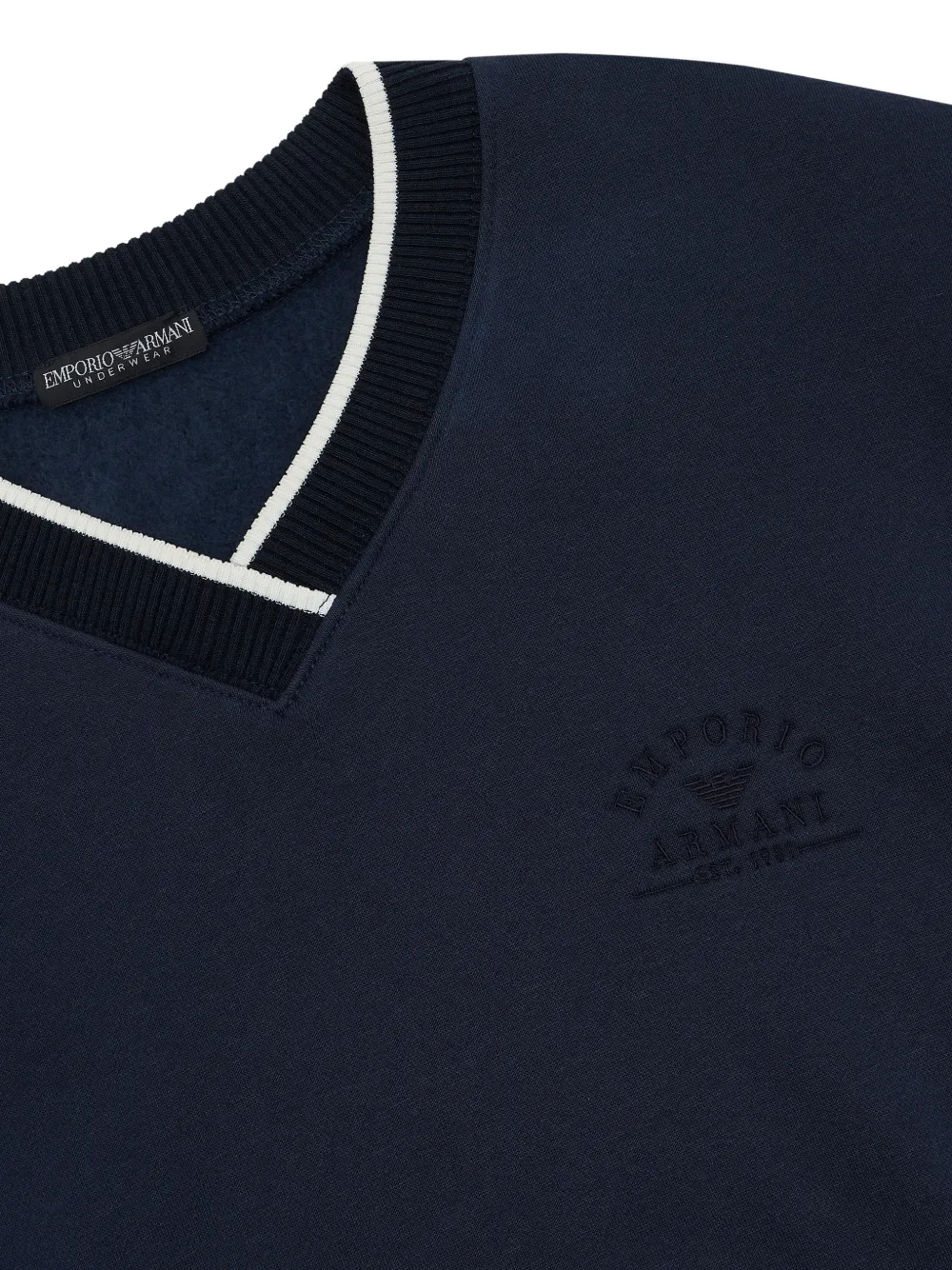 Emporio Armani V-neck sweashirt in cotton terry with an embroidered logo Blauw