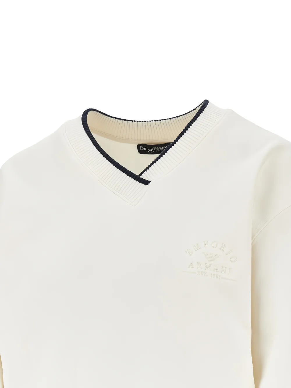 Emporio Armani logo-embroidered V-neck sweatshirt Beige