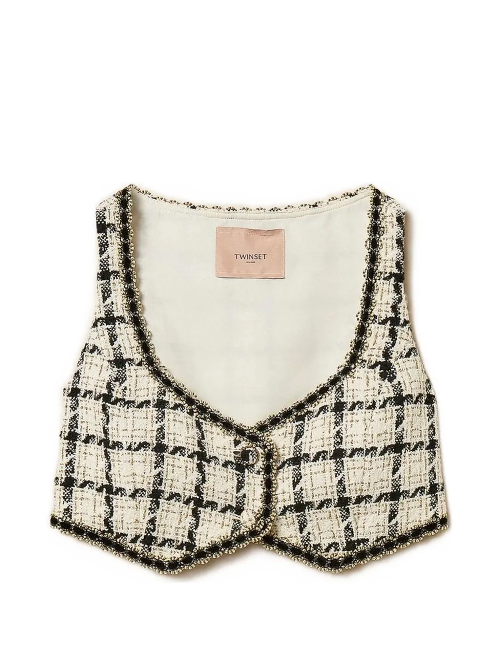 TWINSET short bouclé top with check pattern Beige