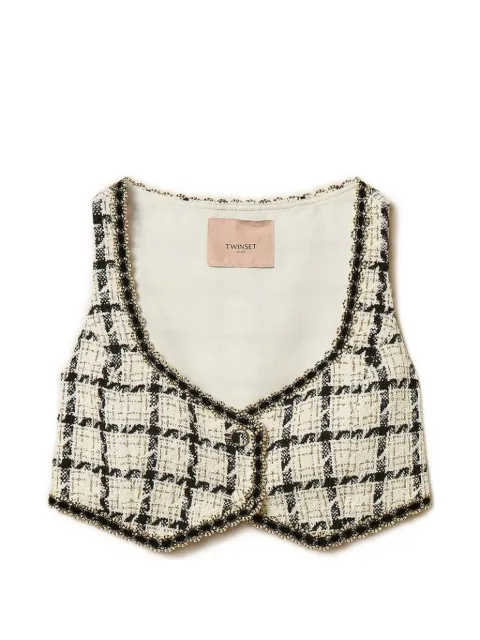 TWINSET short bouclé top with check pattern
