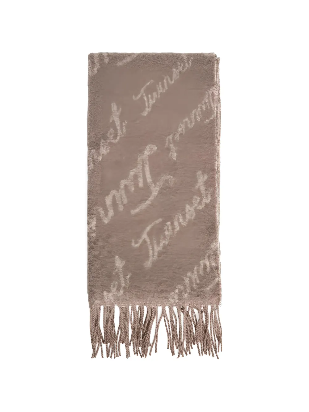 TWINSET logo-pattern fringed scarf - Nude