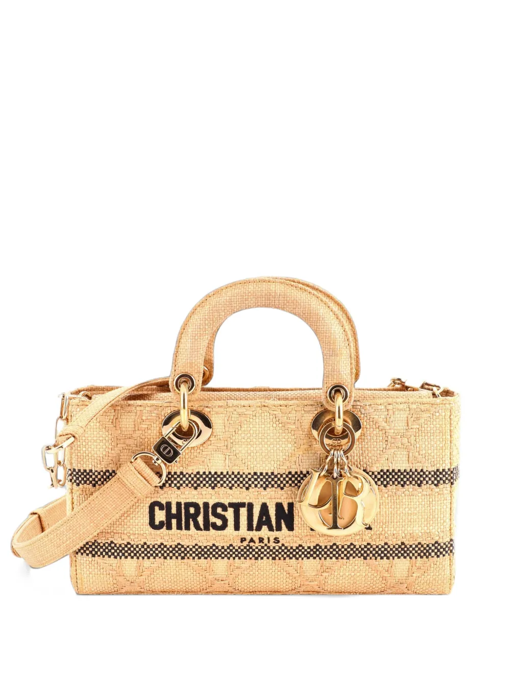 Christian Dior Pre-Owned Lady D-Joy Bag Cannage Embroidered Raffia Medium tote bag - Nude
