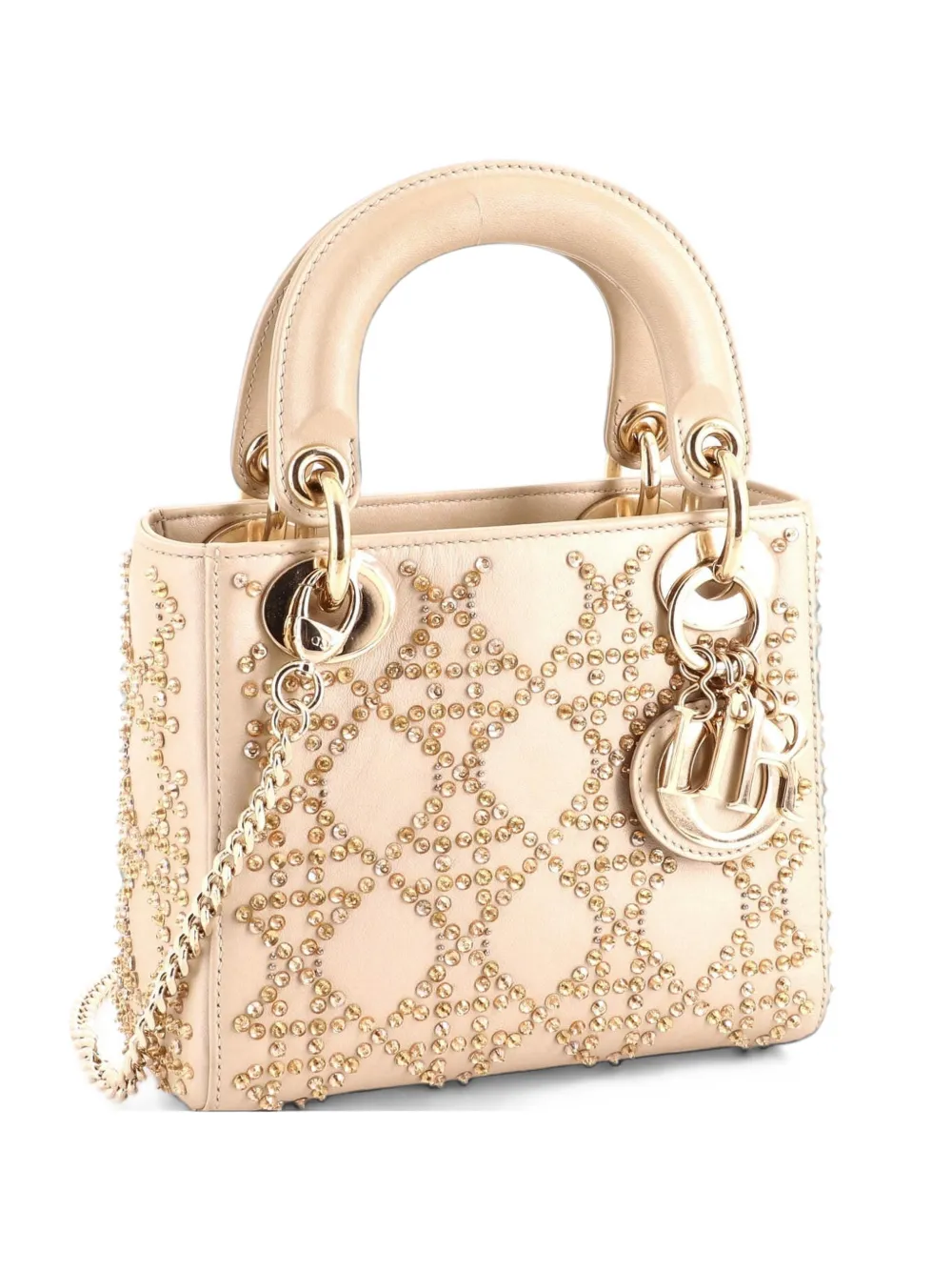 Christian Dior Pre-Owned Lady Dior Chain Bag Crystal Embellished Cannage Quilt Leather Mini satchel - Gold