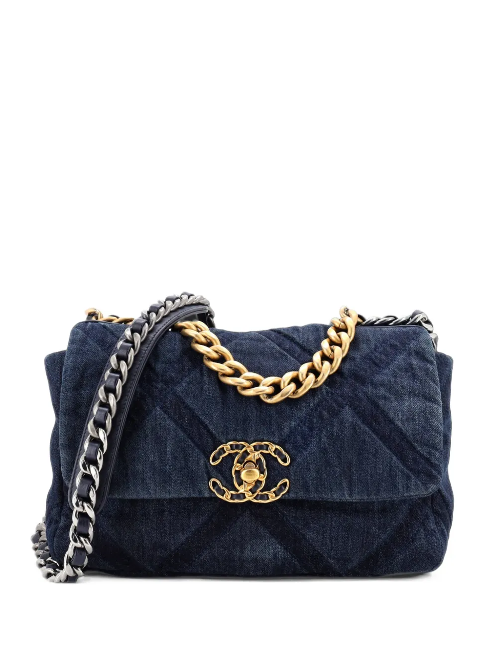 CHANEL Pre-Owned 19 Flap Bag Quilted Denim Medium shoulder bag - Blau