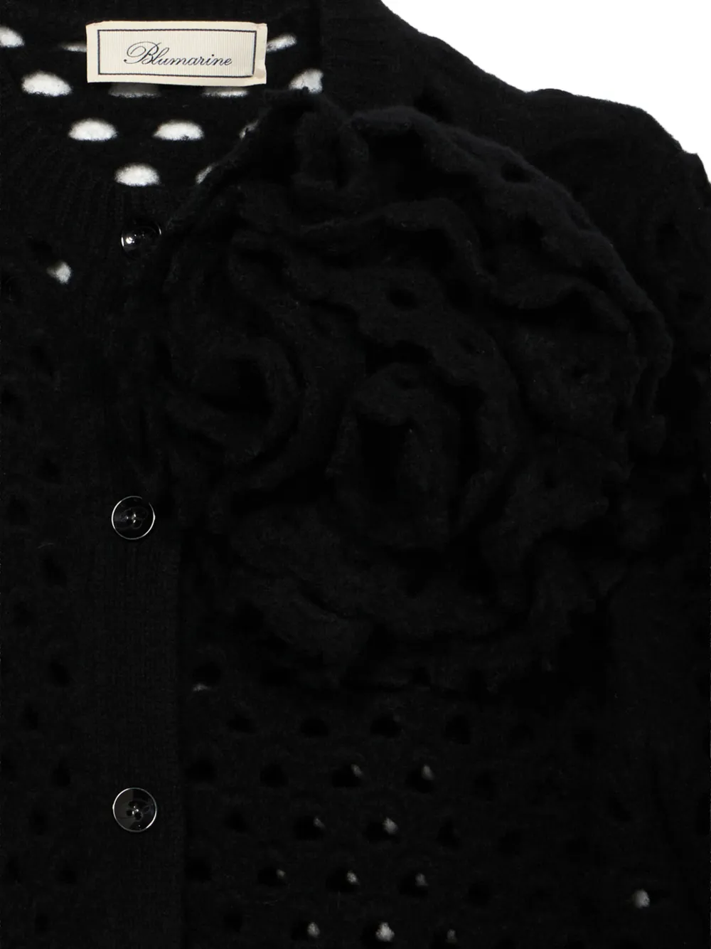 Blumarine rose-appliqué open-knit cardigan Zwart