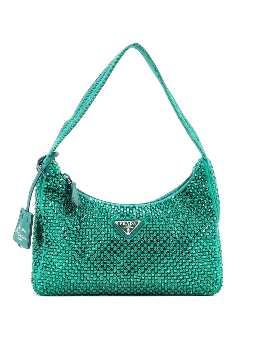 Prada Pre-Owned Re-Edition 2000 Crystal Embellished Satin Mini hobo bag - Verde