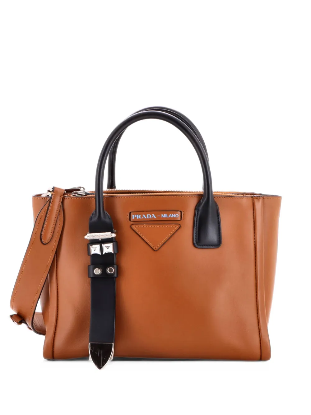 Prada Pre-Owned Belted Concept Double Zip Tote Calfskin Small satchel - Nero