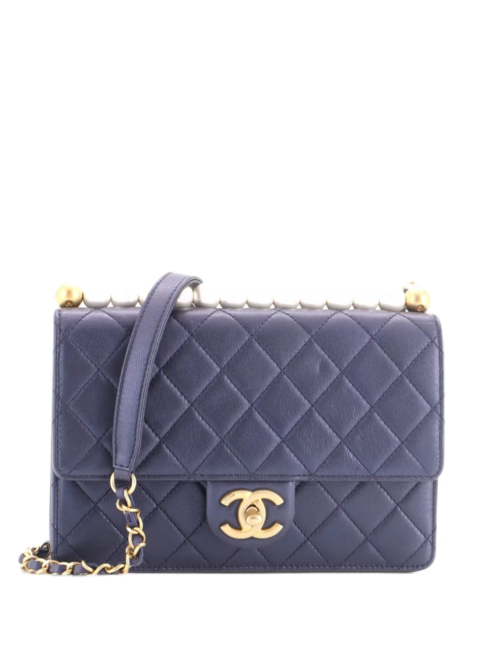 CHANEL Pre-Owned Chic Pearls Flap Bag Quilted Iridescent Caviar Small crossbody bag - Blau