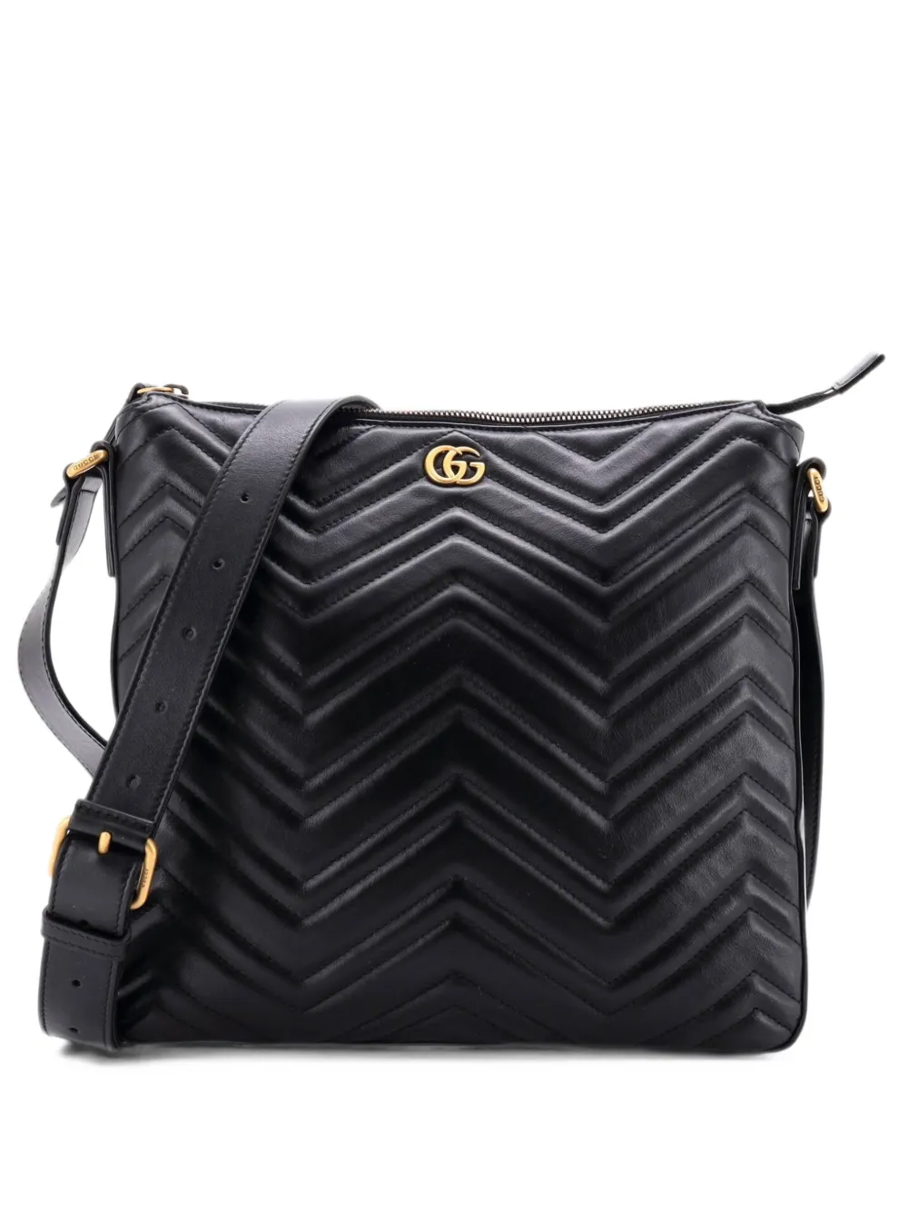 Gucci Pre-Owned GG Marmont Zip Messenger Bag Matelasse Leather Medium crossbody bag - Nero