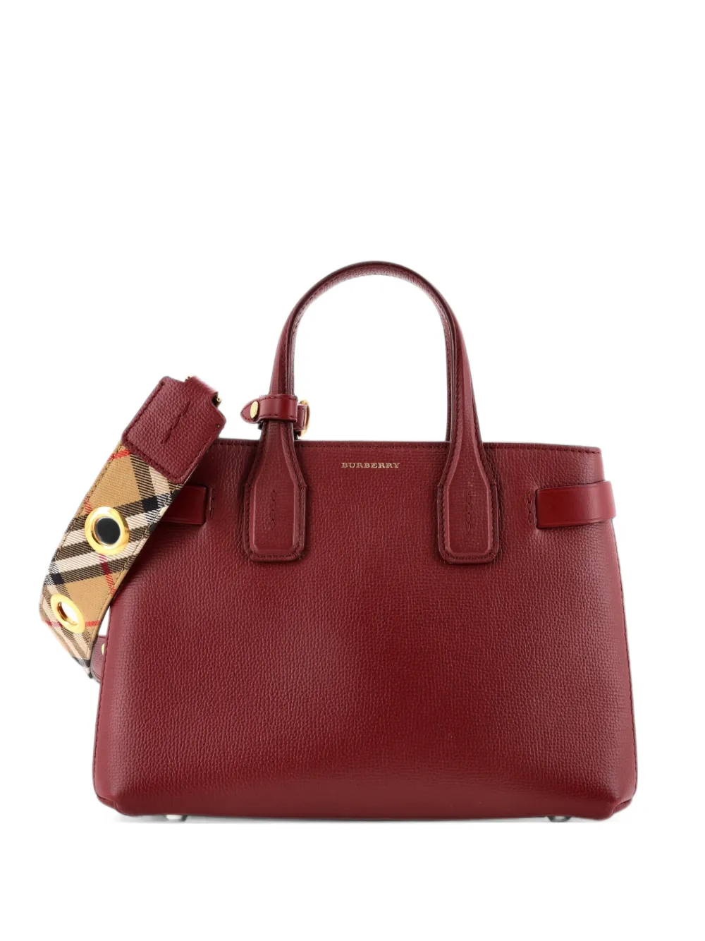 Burberry Pre-Owned Banner NM Leather with Vintage Check Canvas Small tote bag - Red