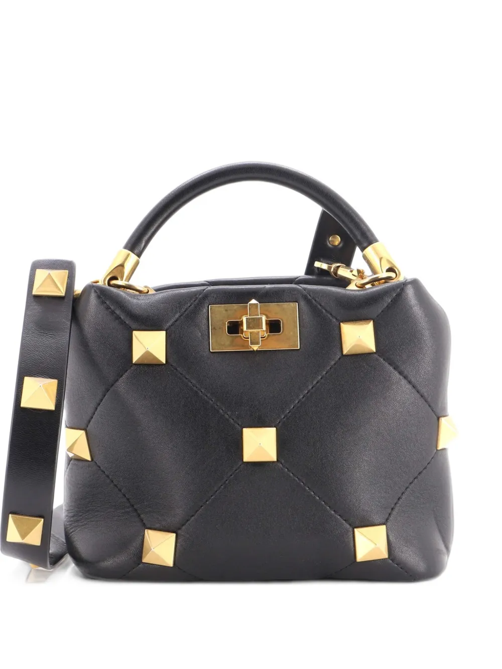 Valentino Garavani Pre-Owned Roman Stud Top Handle Bag Quilted Leather Small satchel - Schwarz