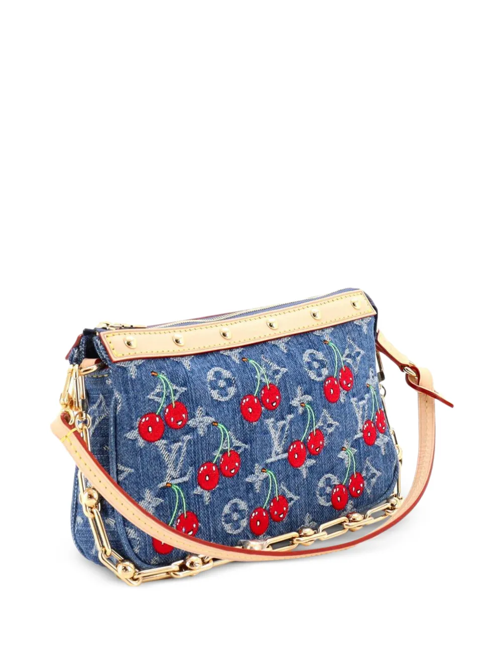 Louis Vuitton Pre-Owned x Takashi Murakami Chain Pochette Accessoires NM Limited Edition Monogram Cerises Denim shoulder bag - Blue