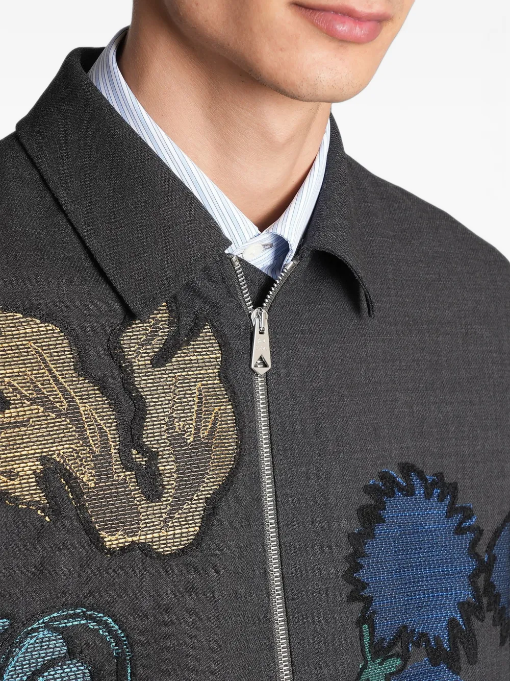 Paul Smith floral-embroidered zip-up shirt jacket Grijs