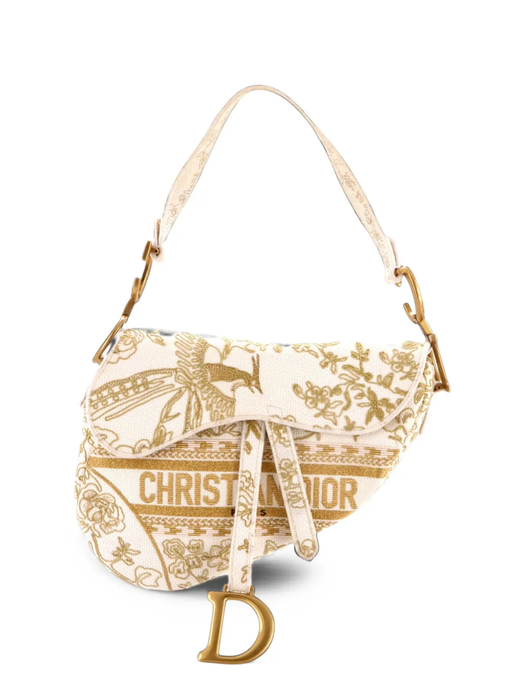 Christian Dior Pre-Owned Saddle Bag Logo Embroidered Canvas Medium shoulder bag - White