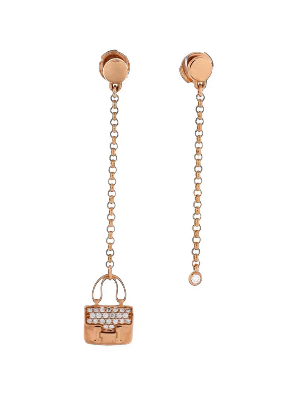 Hermès Pre-Owned Amulettes Constance Drop 18K Rose Gold with Diamonds earrings - Rosa