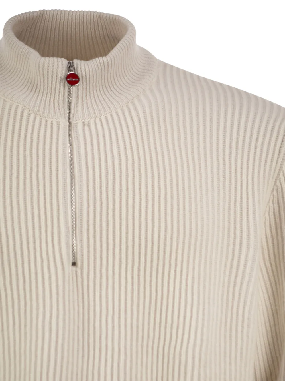 Kiton ribbed-knit half-zip sweater Beige