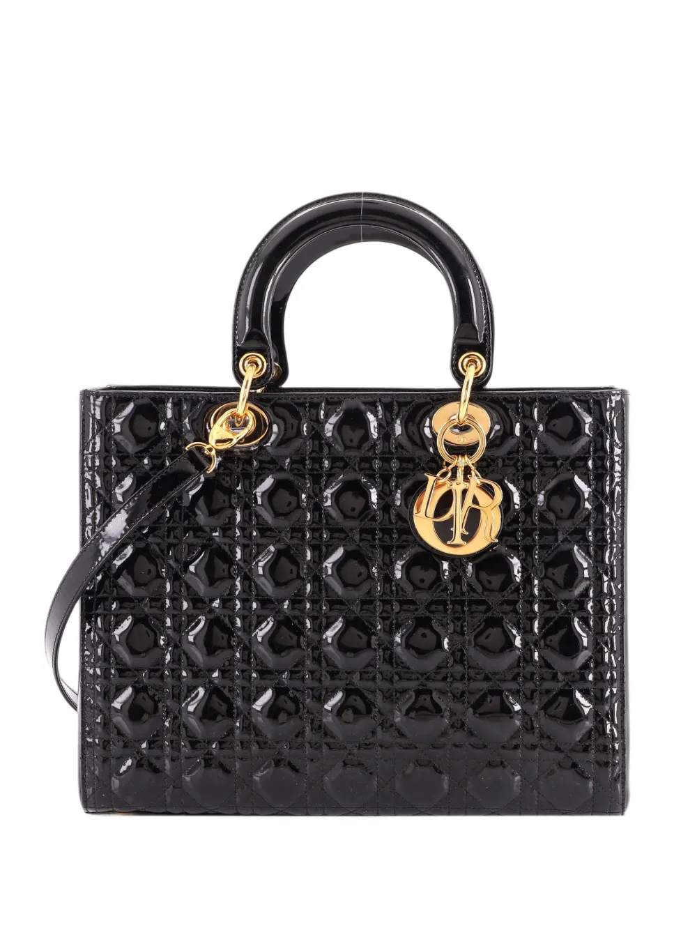 Christian Dior Pre-Owned Vintage Lady Dior Bag Cannage Quilt Patent Large satchel - Schwarz