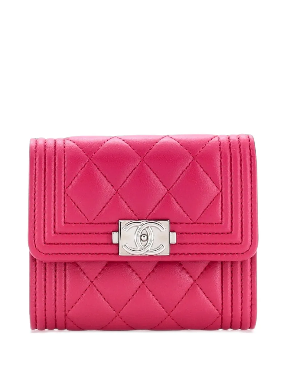 CHANEL Pre-Owned Boy Flap Wallet Quilted Lambskin Compact small wallets - Rosa