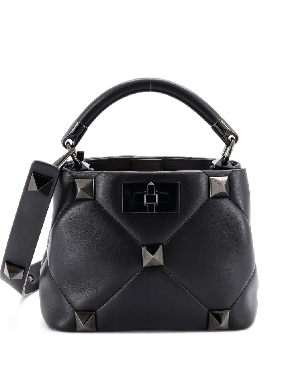 Valentino Garavani Pre-Owned Roman Stud Top Handle Bag Quilted Leather Small satchel - Nero