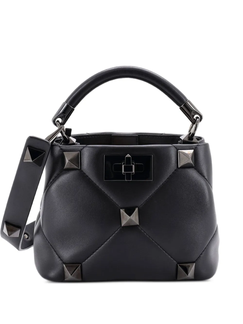 Valentino Garavani Pre-Owned Roman Stud Top Handle Bag Quilted Leather Small satchel - Nero