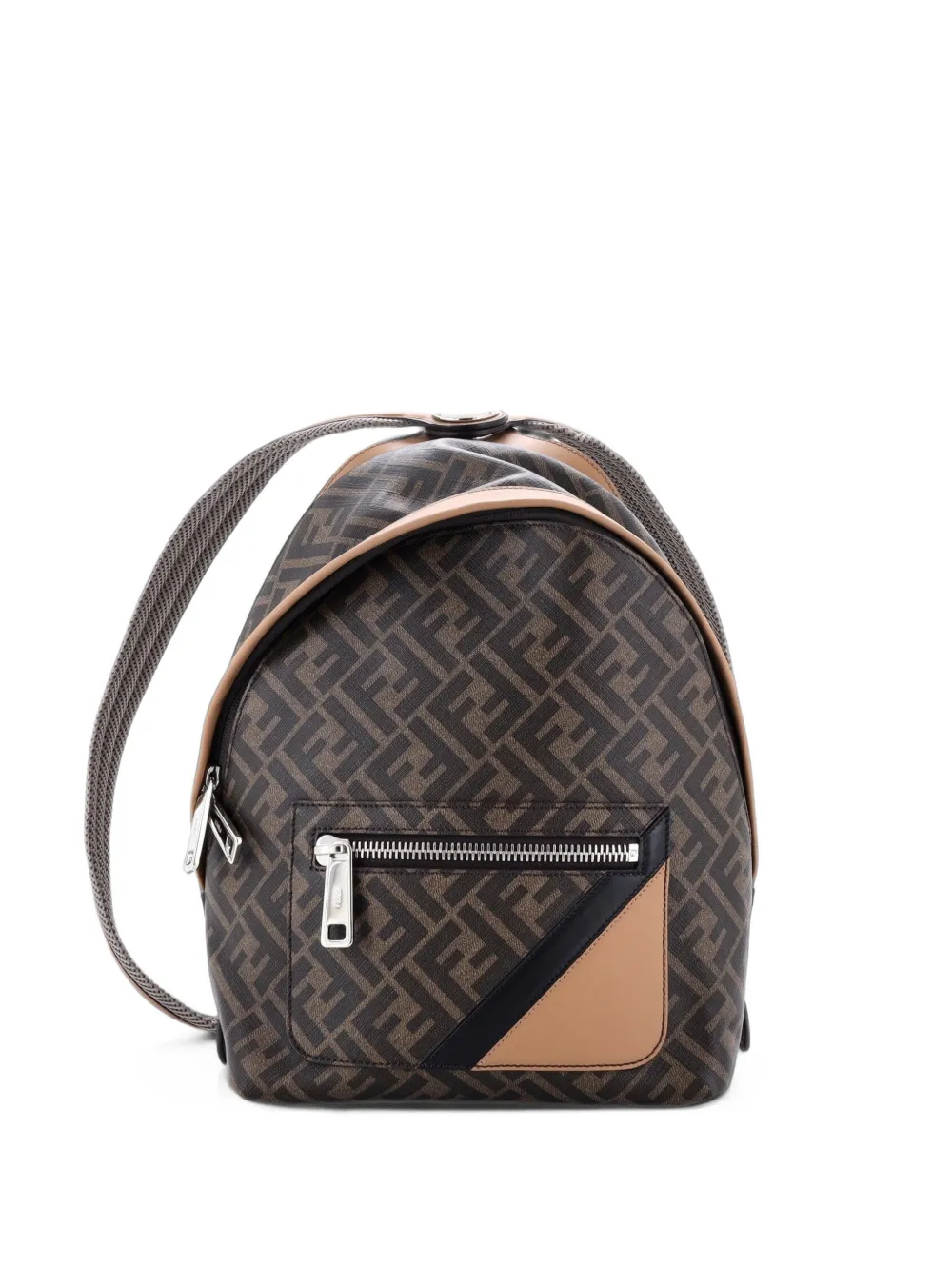 Fendi Pre-Owned Chiodo Zucca Coated Canvas with Leather Small backpack - Braun