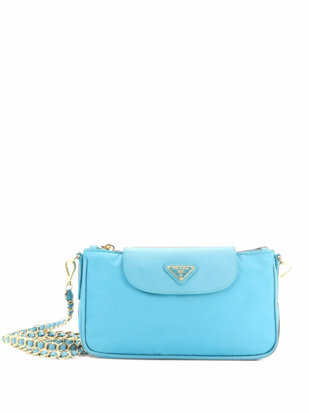 Prada Pre-Owned Chain Tessuto and Saffiano Leather Small crossbody bag - Blu