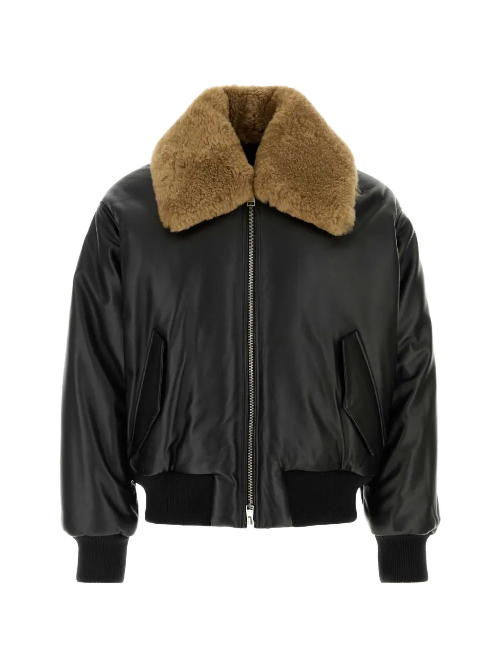 AMI Paris black lamb leather padded jacket Zwart