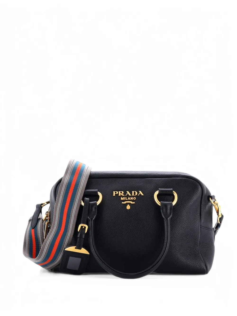 Prada Pre-Owned Striped Strap Convertible Bauletto Bag Vitello Phenix Small satchel - Nero